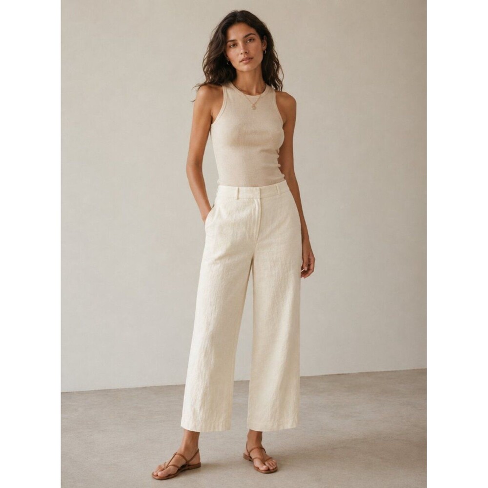 Jones Wear Petite Cream Linen Blend Wide Leg Pants Women's Size 4P S Coastal